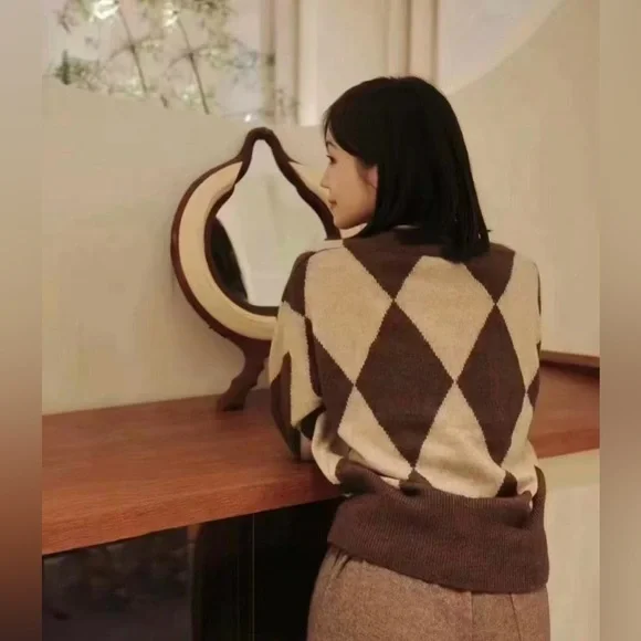 Vintage I.B. Diffusion Argyle Sweater Women’s M Angora Blend Made in Hong Kong